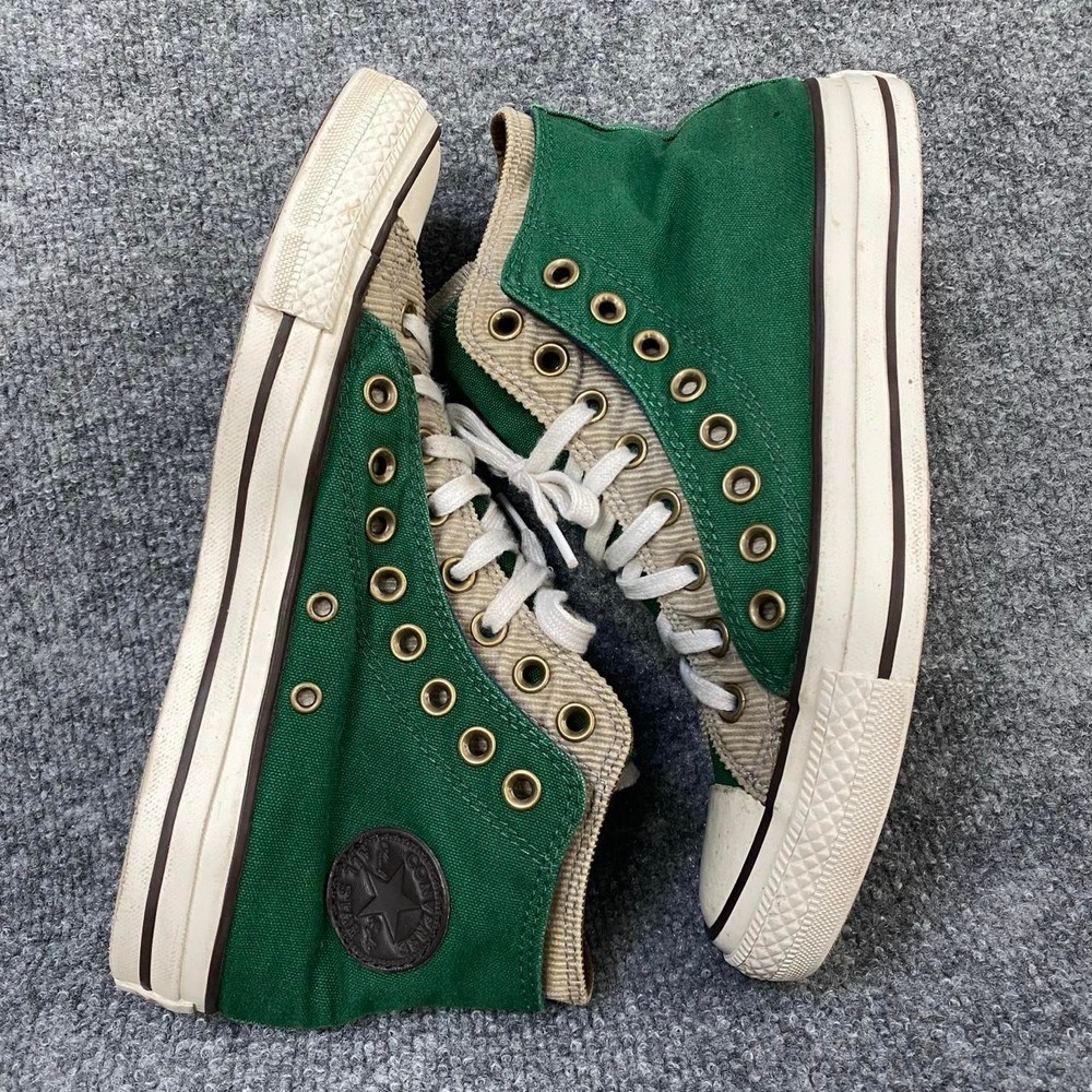 VINTAGE CONVERSE ALL STAR DOUBLE TONGUE GREEN KHAKI CORDUROY Y2K SKATER GRUNGE